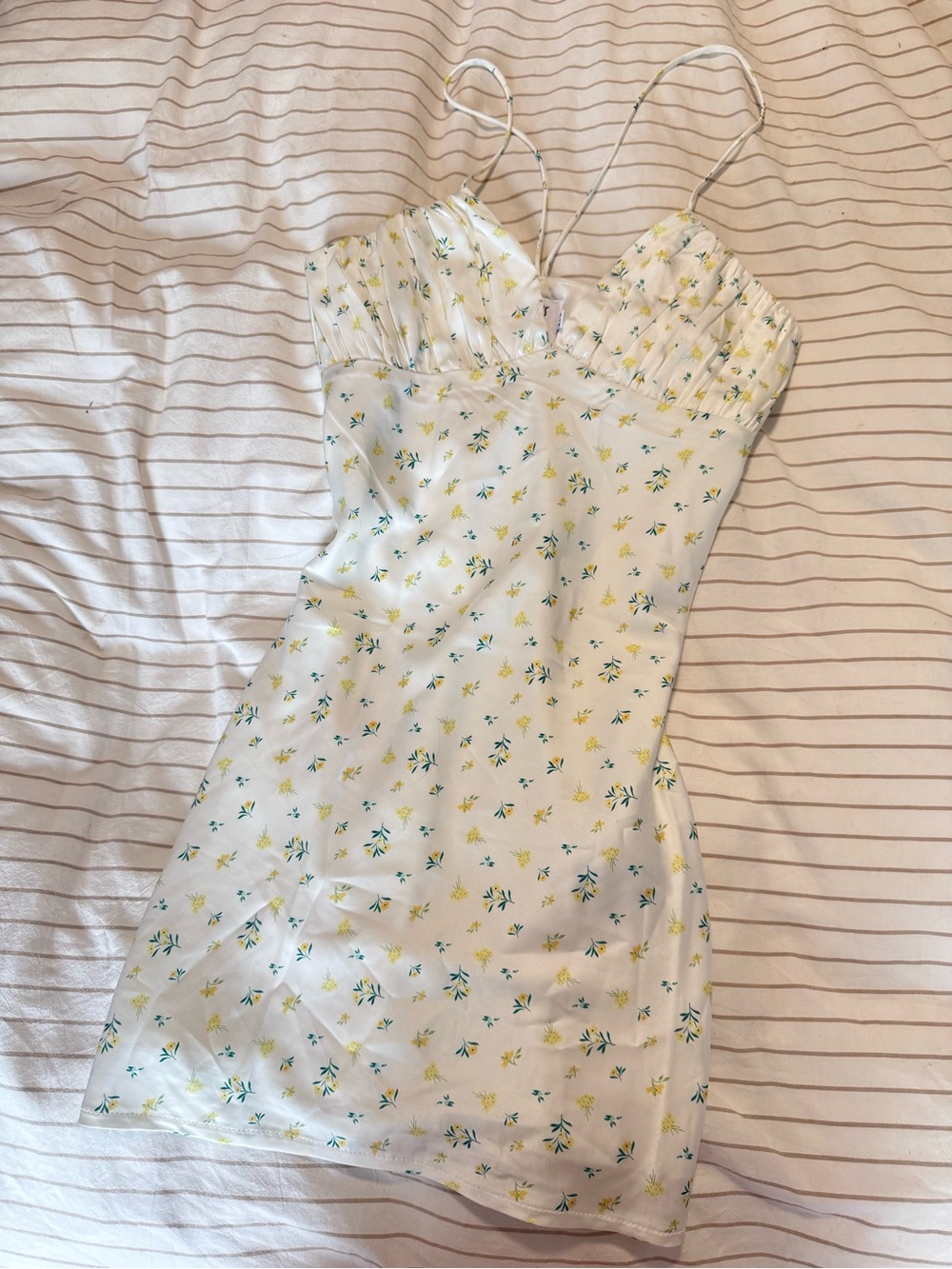 Princess Polly White Mini Dress with Yellow & Green Floral Print